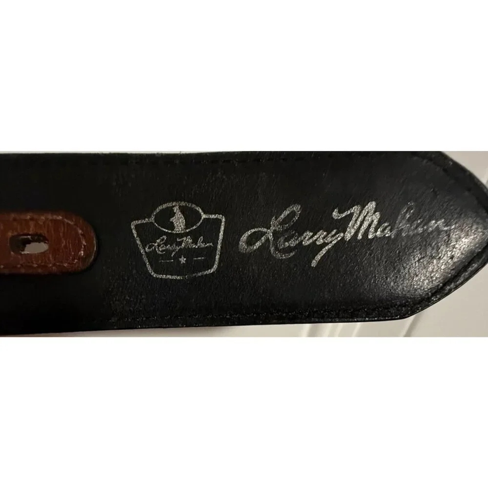 Larry Mehan Leather Belt‎ Sz 34 Western Silver Star Concho Intricate Stitching